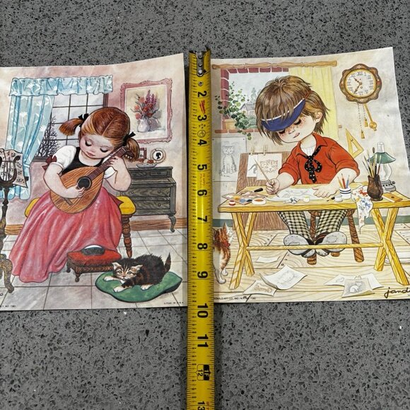 2 Vintage 1970s D.A.C. LITTLE WORKERS JANDRO USA Litho Art Prints Art Kids - Picture 6 of 7